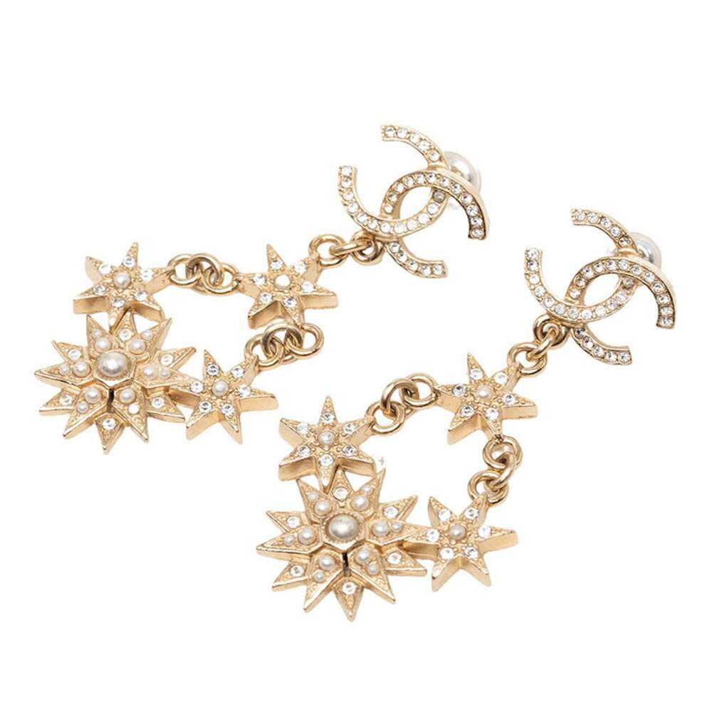 Chanel Cc Logo Stud Star Earrings Gold- #319373C11B